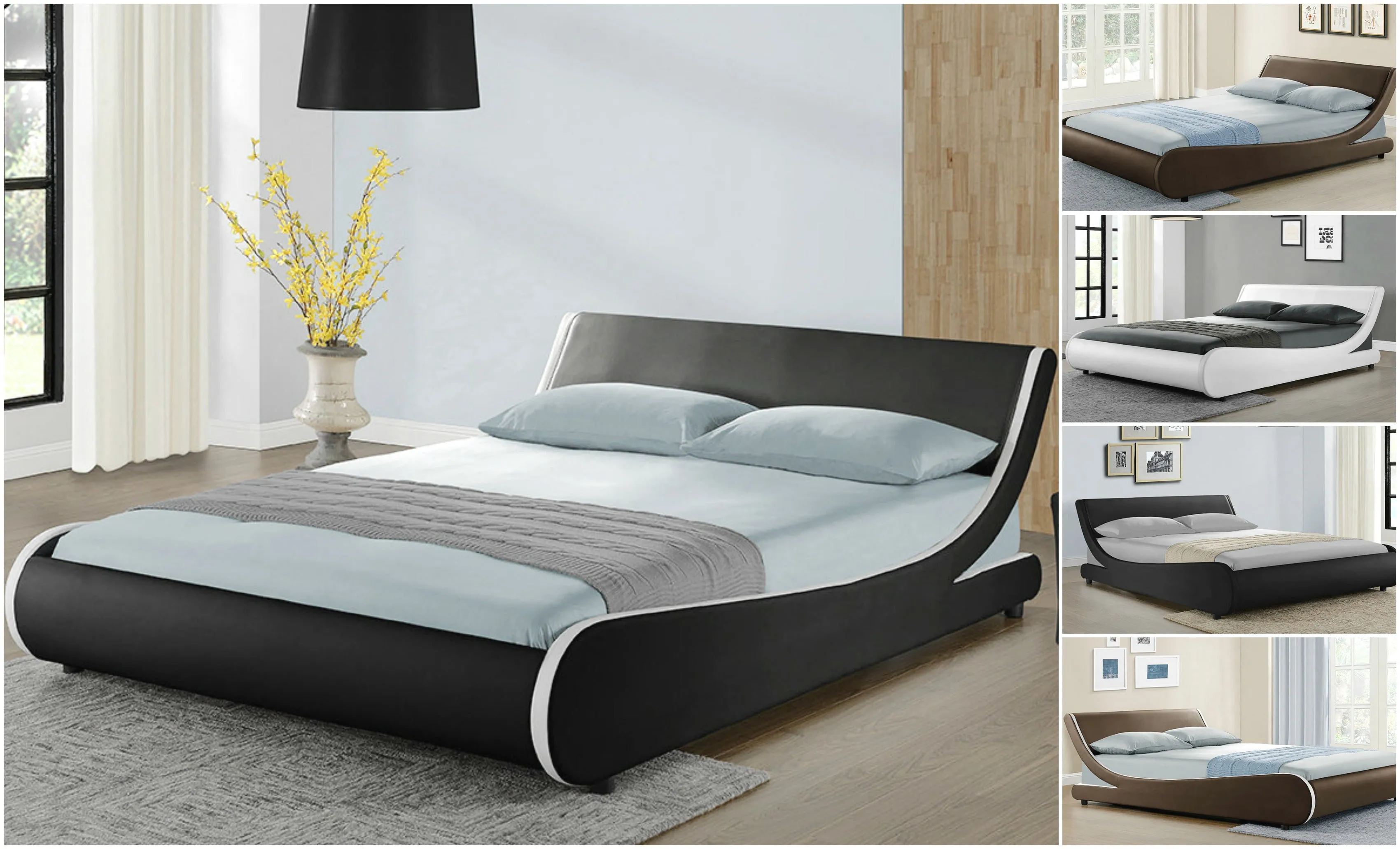 Galactic Leather King Bed Frame, Black & White