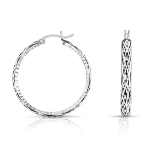 Glossy Black Hoop Earrings, 30mm in Sterling Silver