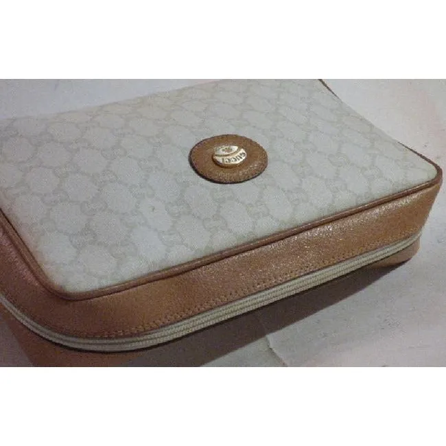 Gucci Vintage Purses Tan Gg Canvas Clutch