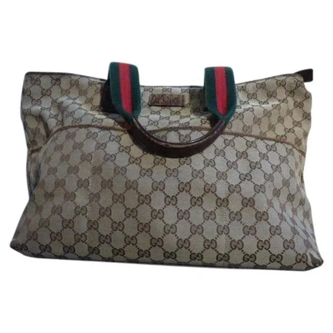 Gucci Vintage Pursesdesigner Purses Shades Of Brown Canvasleather And Redgreen Striped Straps1 Tote