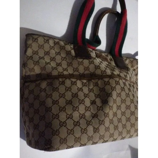 Gucci Vintage Pursesdesigner Purses Shades Of Brown Canvasleather And Redgreen Striped Straps1 Tote