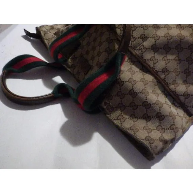 Gucci Vintage Pursesdesigner Purses Shades Of Brown Canvasleather And Redgreen Striped Straps1 Tote
