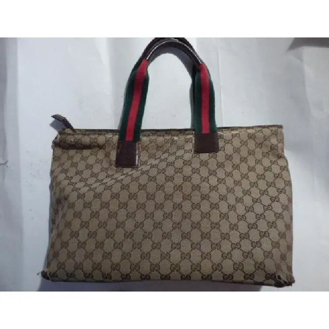 Gucci Vintage Pursesdesigner Purses Shades Of Brown Canvasleather And Redgreen Striped Straps1 Tote