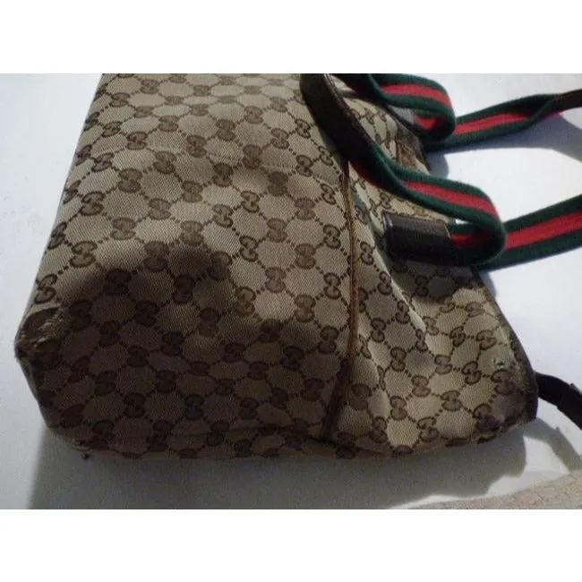 Gucci Vintage Pursesdesigner Purses Shades Of Brown Canvasleather And Redgreen Striped Straps1 Tote