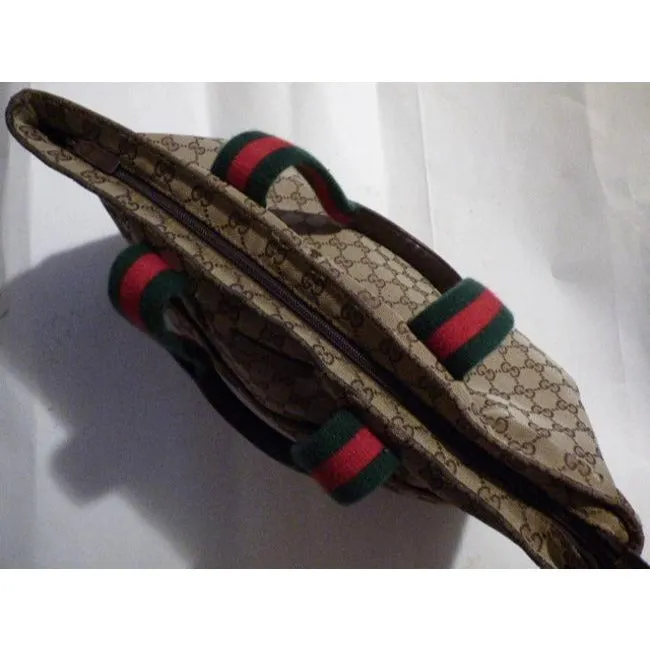 Gucci Vintage Pursesdesigner Purses Shades Of Brown Canvasleather And Redgreen Striped Straps1 Tote