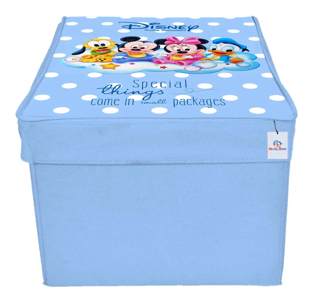 Heart Home Disney Team Mickey Print Non Woven 2 Pieces Fabric Foldable Saree,Shirt Cover Storage Organizer Box with With Lid, Extra Large (Royal Blue & Cream)-KUBMART16348