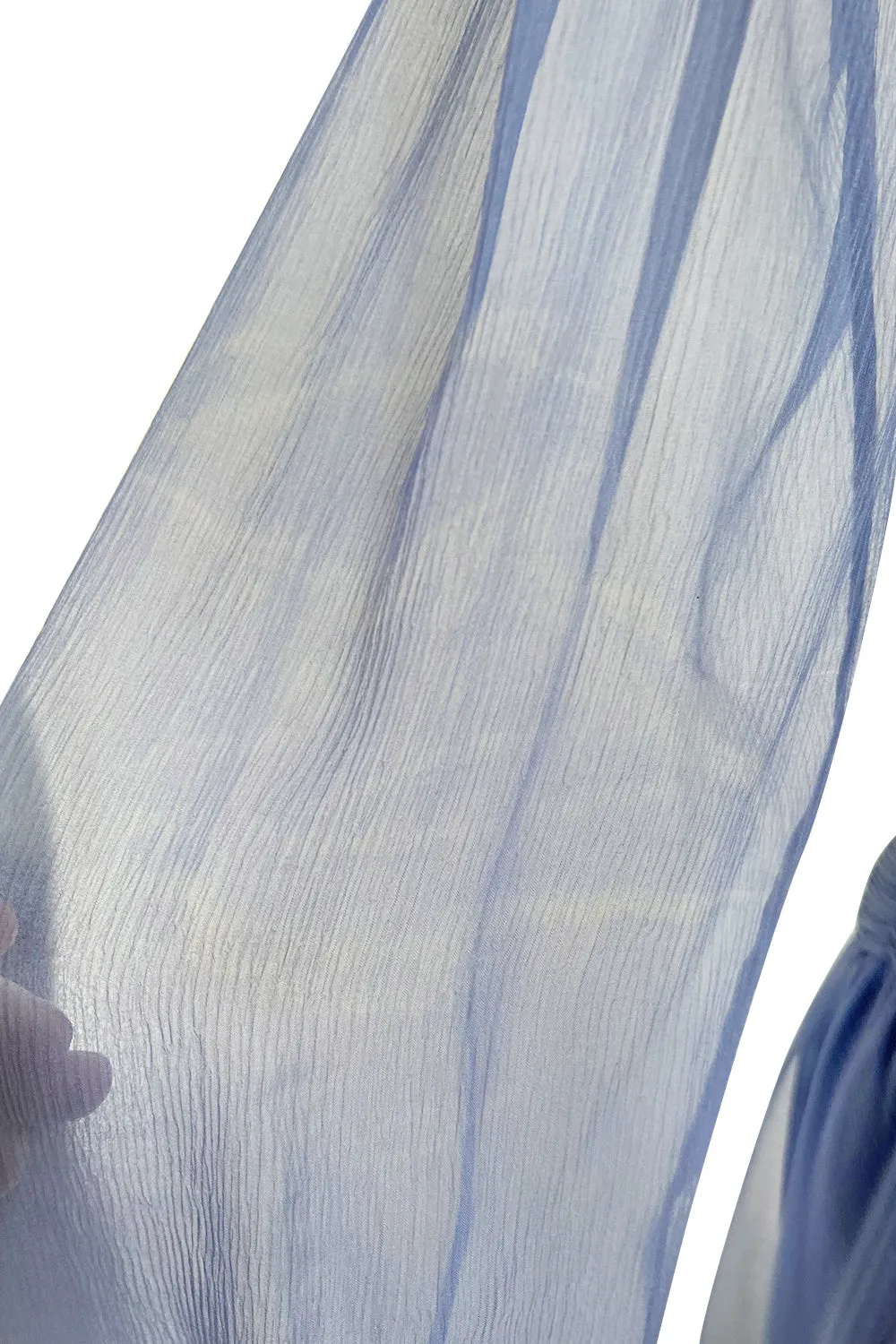 Incredible 1980s Valentino Haute Couture Pale Blue Silk Chiffon Dress w Elaborate Gathered Bodice