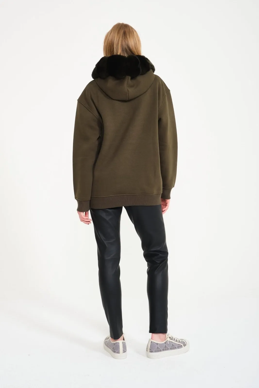 Khaki Chinchilla Fur Lined Hoodie