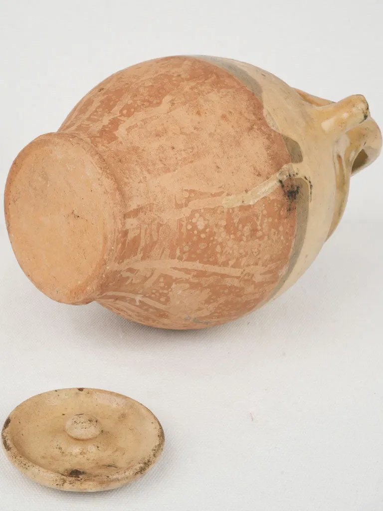 Late 19th-Century Provençal Terracotta Lidded Water Jug w/ cream beige 10¾"