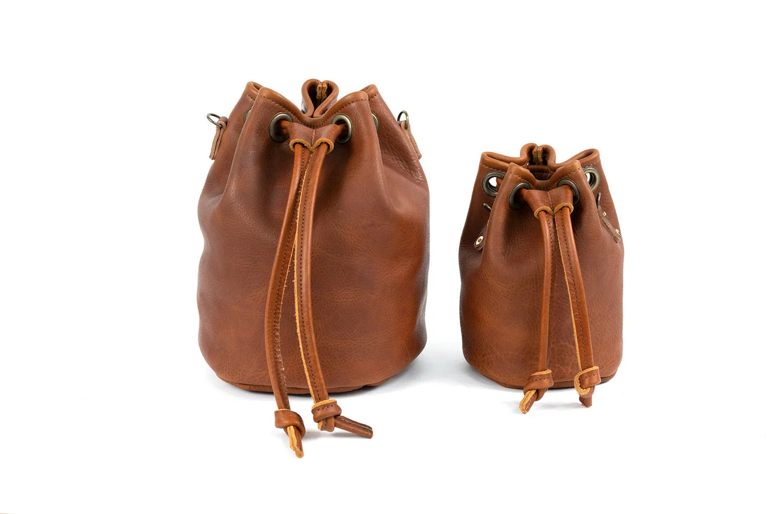 LEATHER BUCKET BAG - SMALL - SADDLE