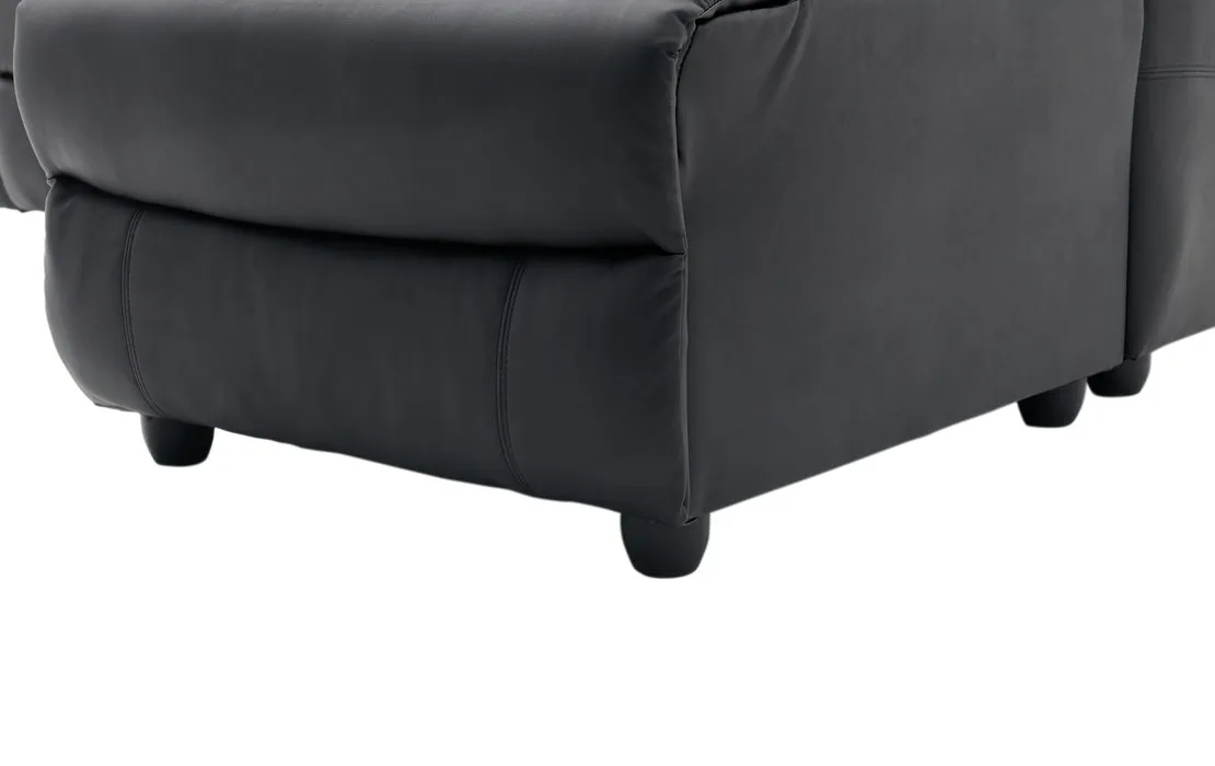 Lucas 3 Seater Faux Leather Recliner Sofa with left side facing chaise - Black