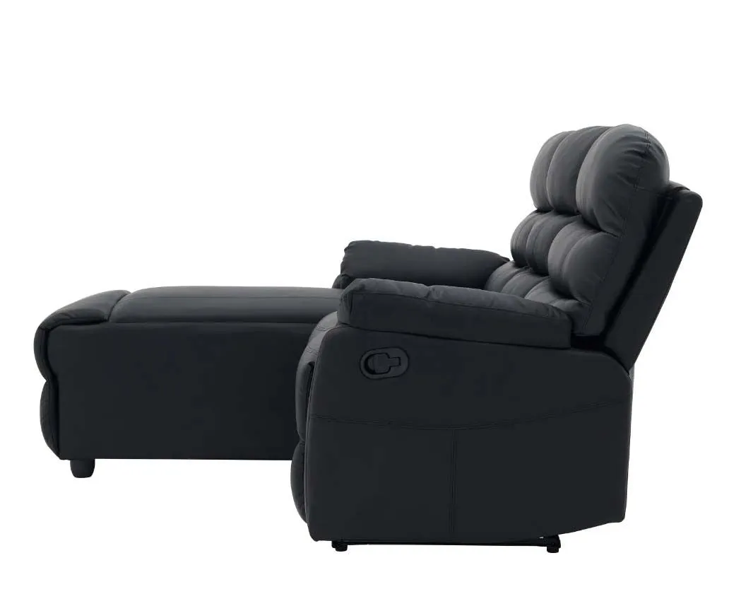 Lucas 3 Seater Faux Leather Recliner Sofa with left side facing chaise - Black
