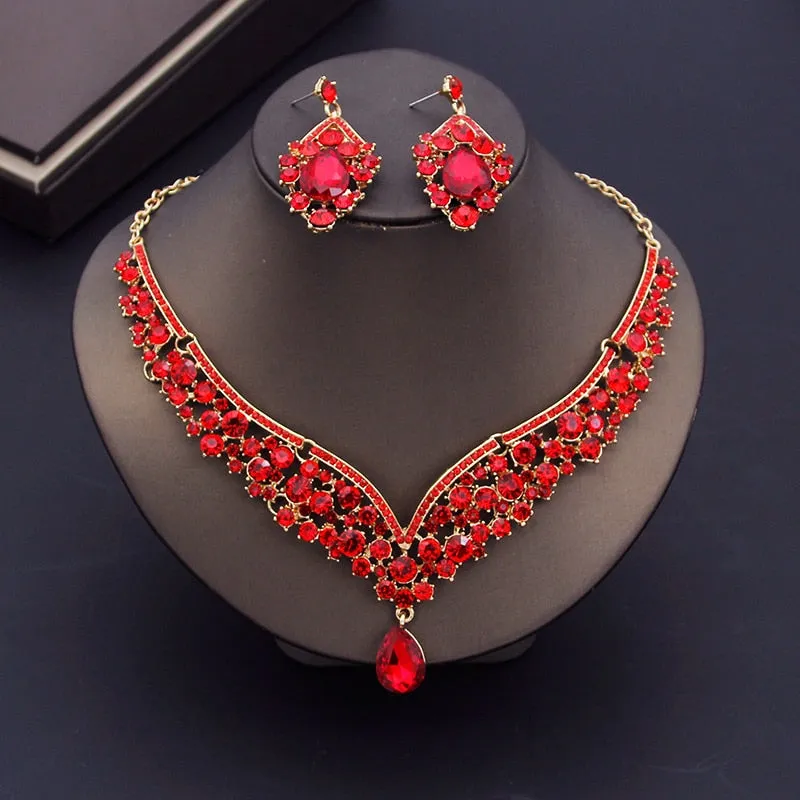 Luxury Crystal Bridal Jewelry Necklace and Earring Set