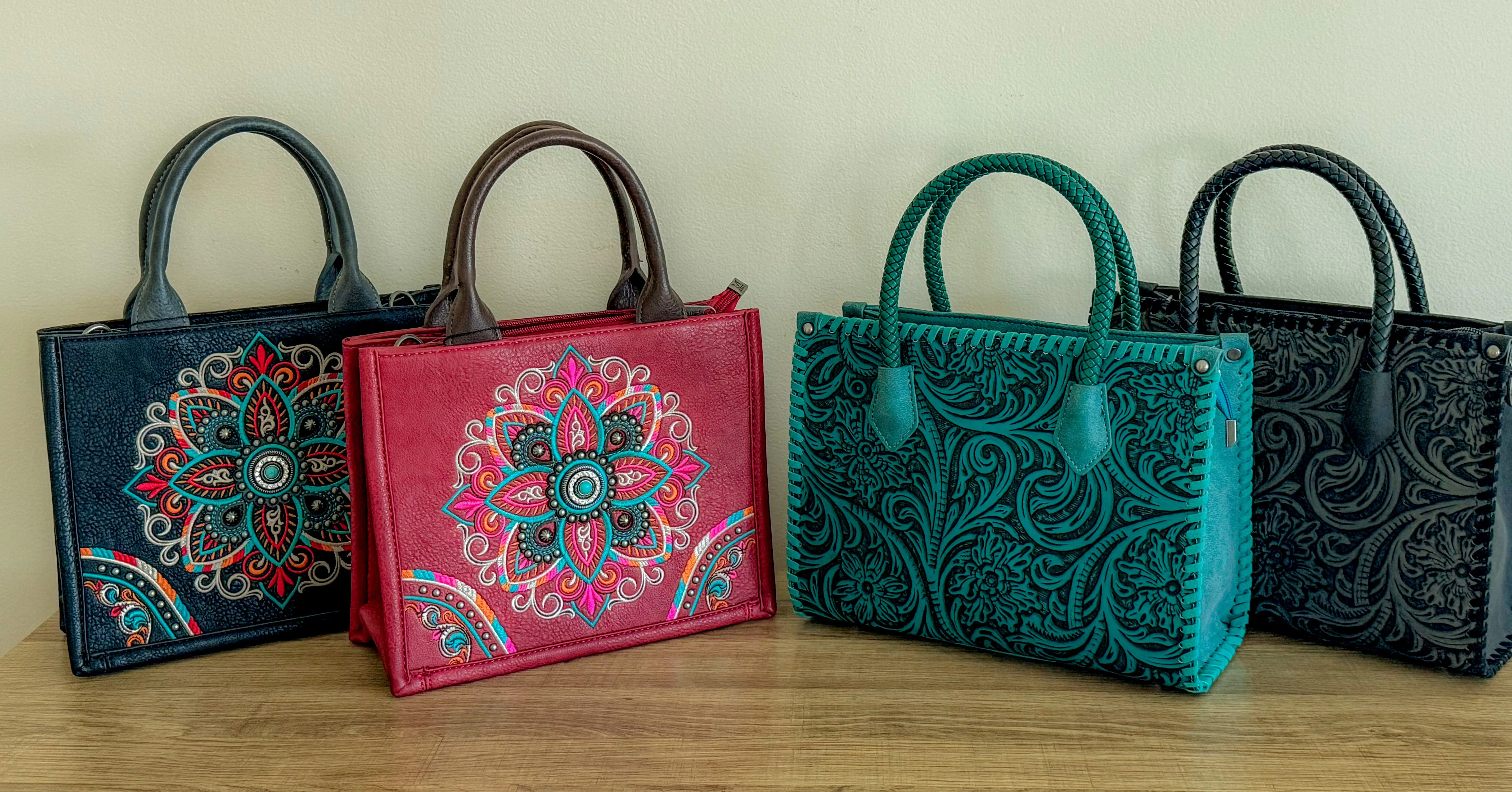 Mandala Carry Everywhere Purse Cranberry Satchel Tote with Strap