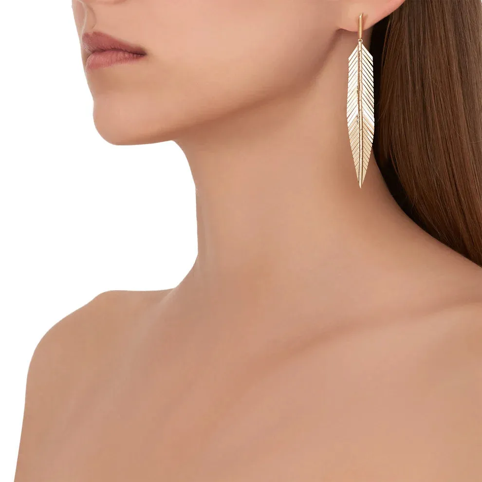Medium Gold Feather Earrings by Cadar