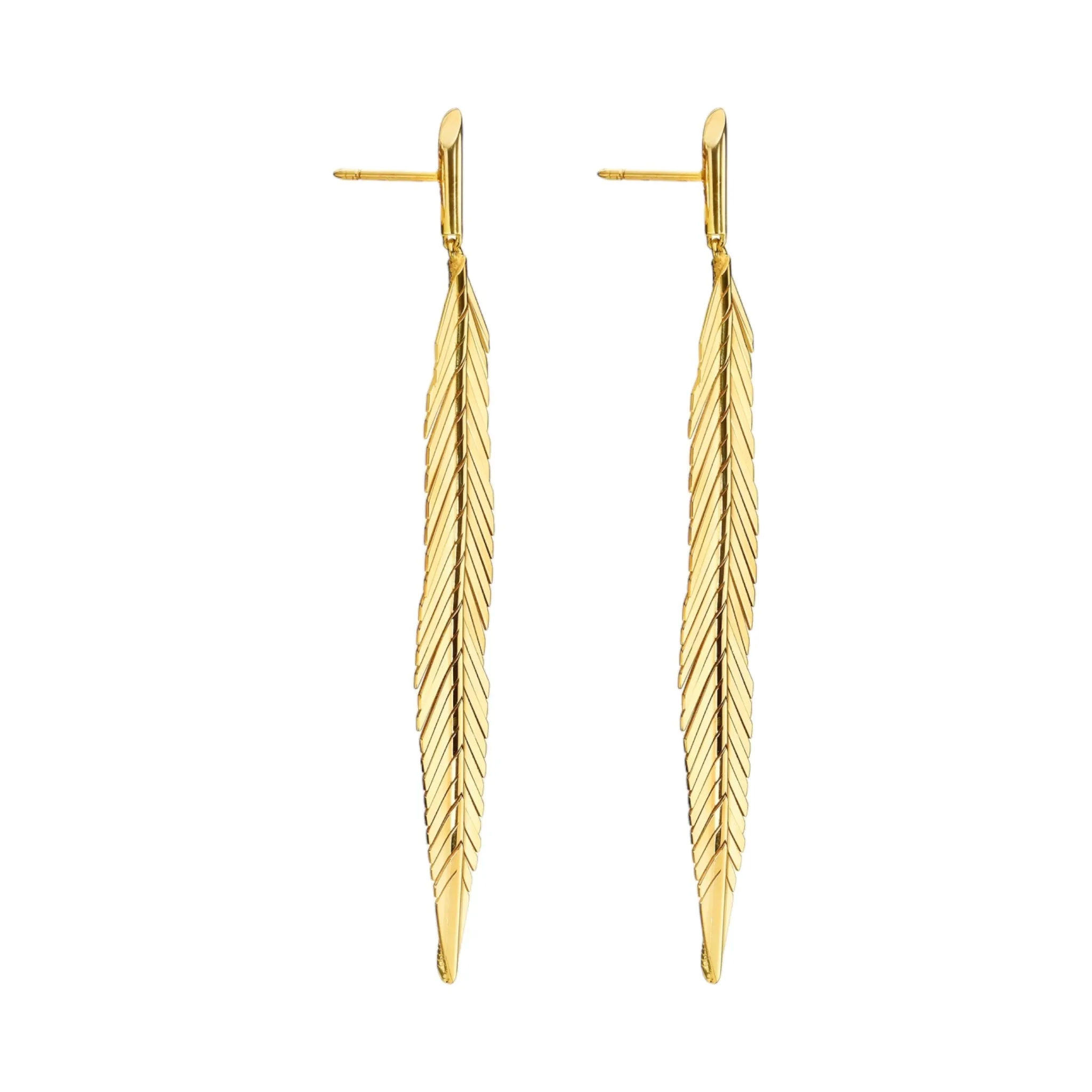 Medium Gold Feather Earrings by Cadar
