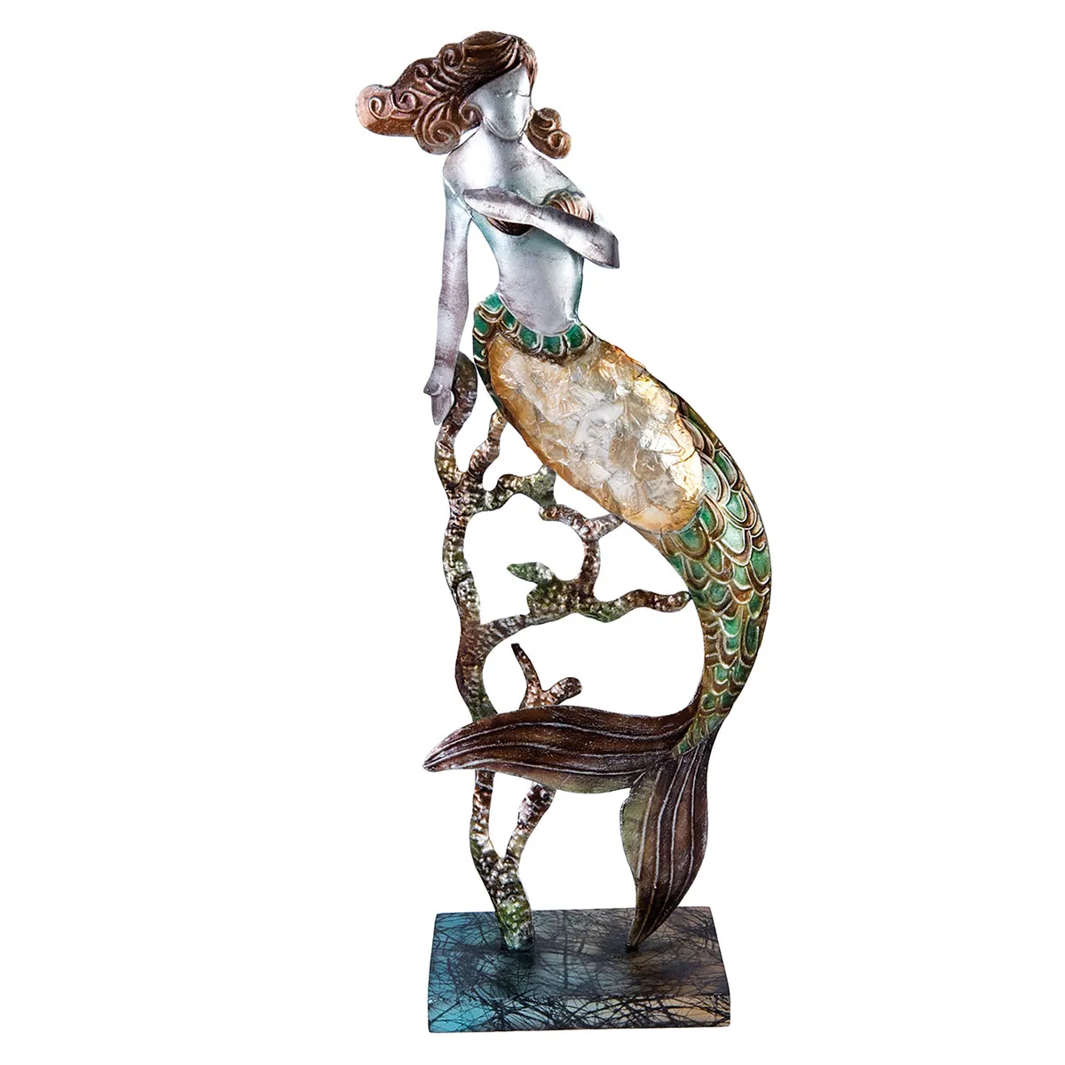 Metal & Capiz Mermaid Right on Stand