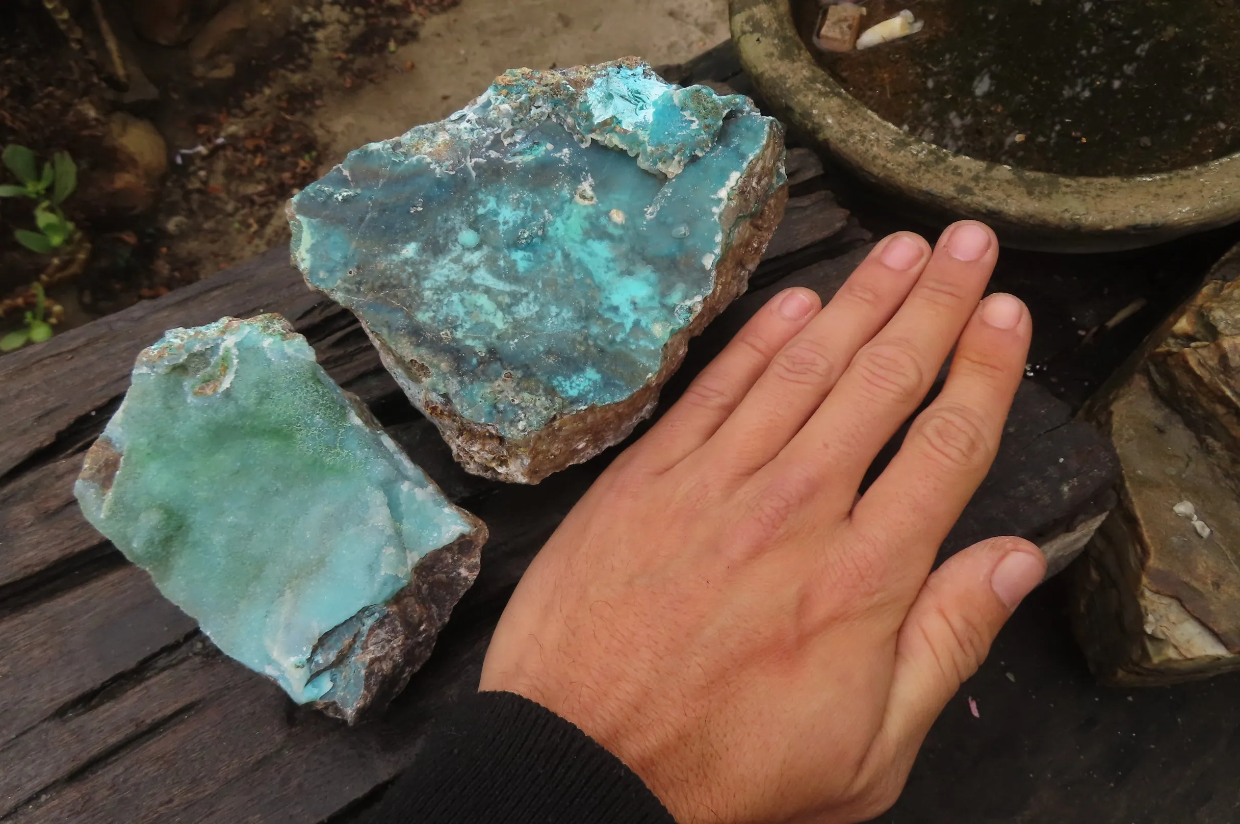 Natural Crystalline Drusy Chrysocolla Specimens x 2 From Kulukuluku, Congo