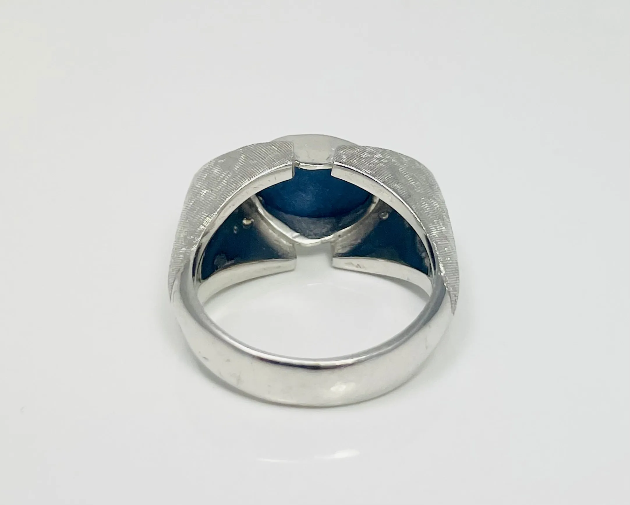 New! 1970s 14k White Gold Natural Diamond Synthetic Star Sapphire Ring