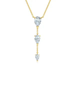 Opulent Drop 16'' Necklace With Three Pear Cut Stones Sale