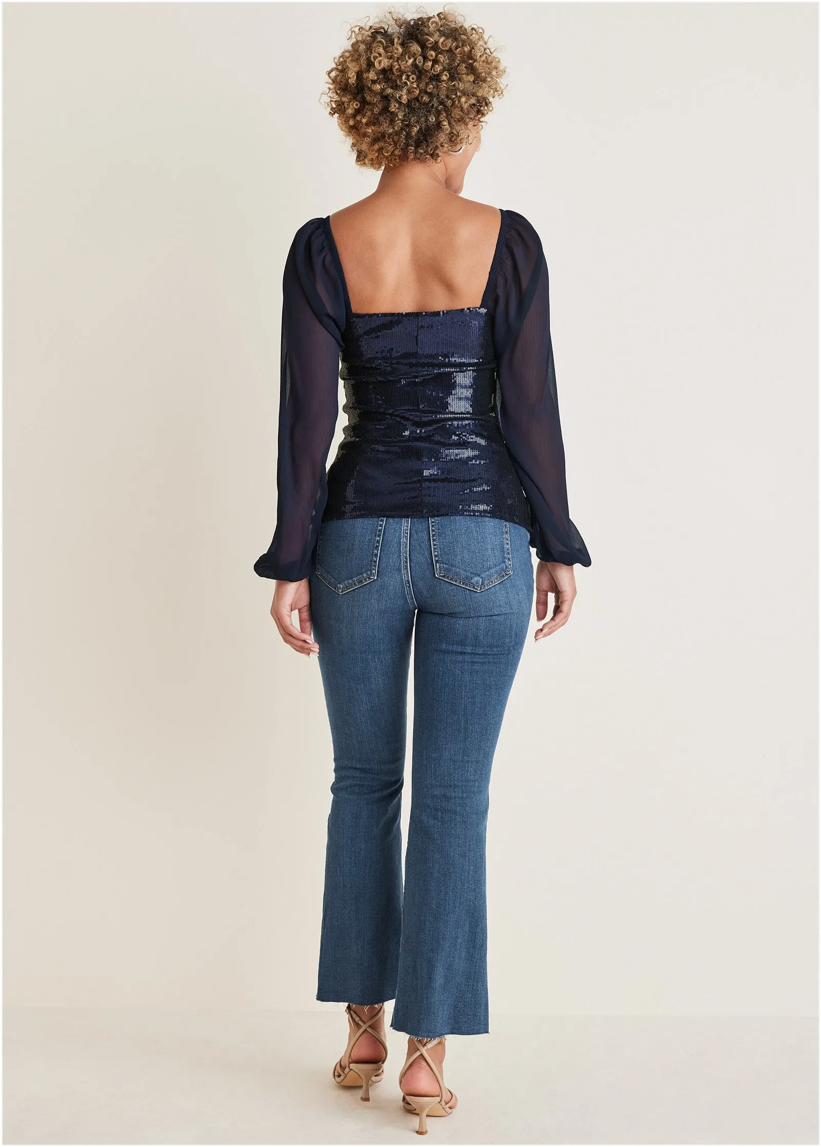 Opulent Sequin Blouse - Navy