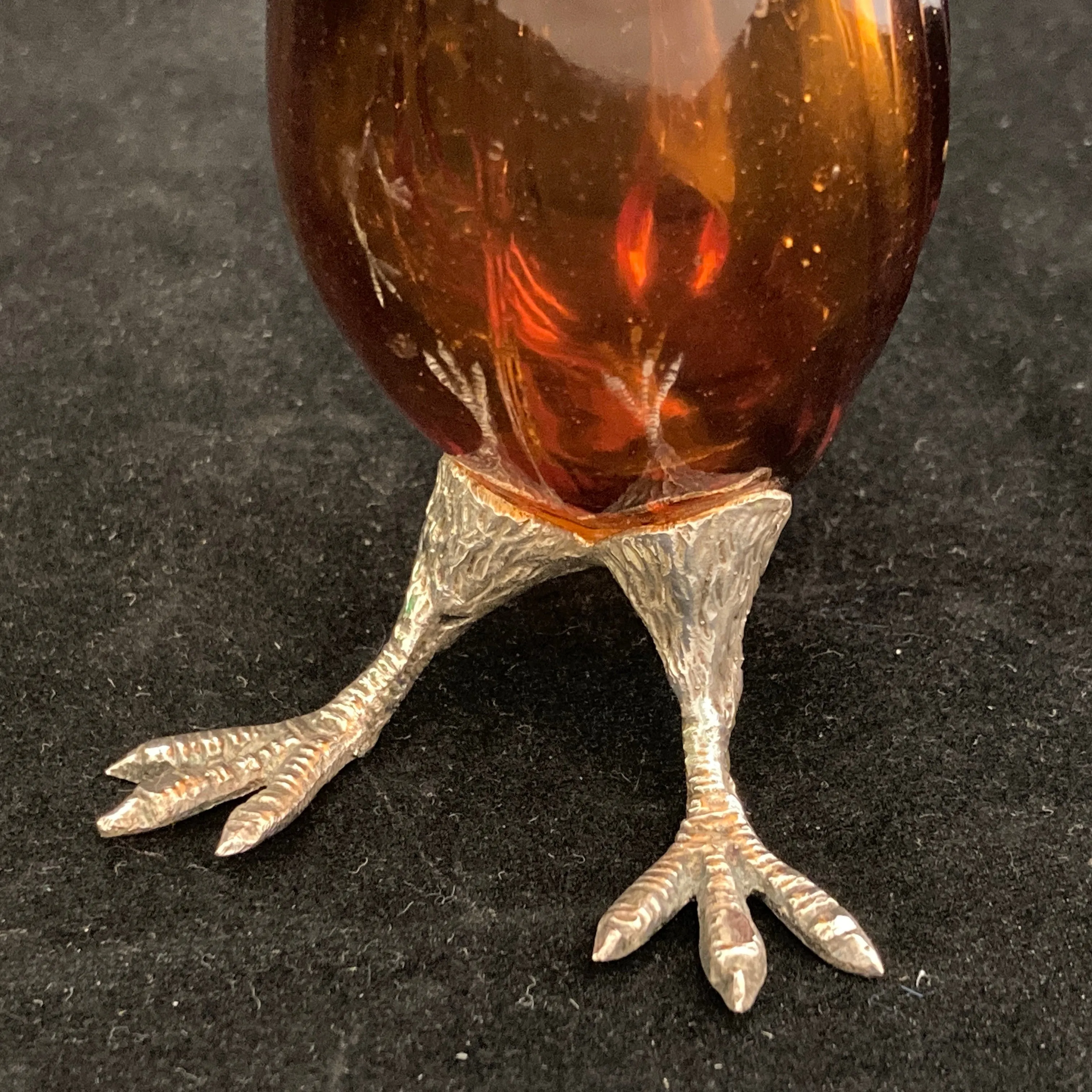 Pair of silver Whiskey noggins in the shape of cockatoos parrots