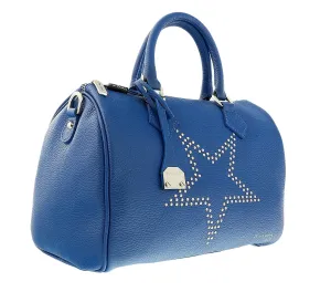 Pierre Cardin Soft Blue Leather Star Studded Medium Fashion Satchel Bag