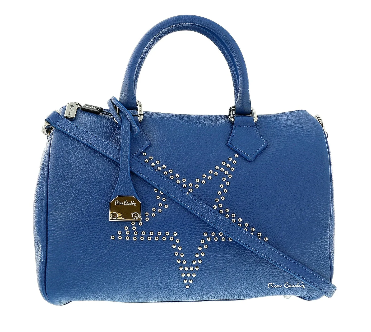 Pierre Cardin Soft Blue Leather Star Studded Medium Fashion Satchel Bag