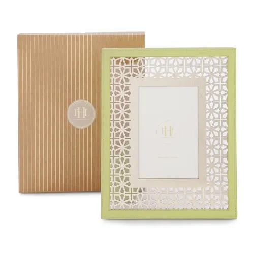 PURE HOME   LIVING Green and Gold Lazer Cut Faux Leather Photo Frame