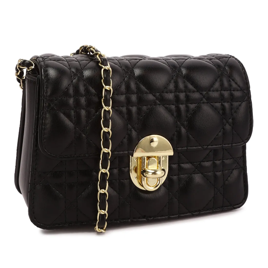 Quilted Metallic Buckle Cluch Bag