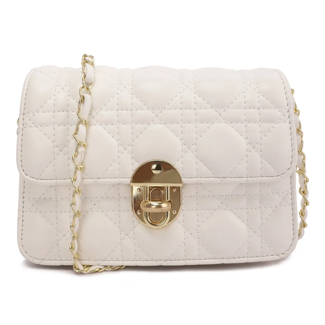 Quilted Metallic Buckle Cluch Bag
