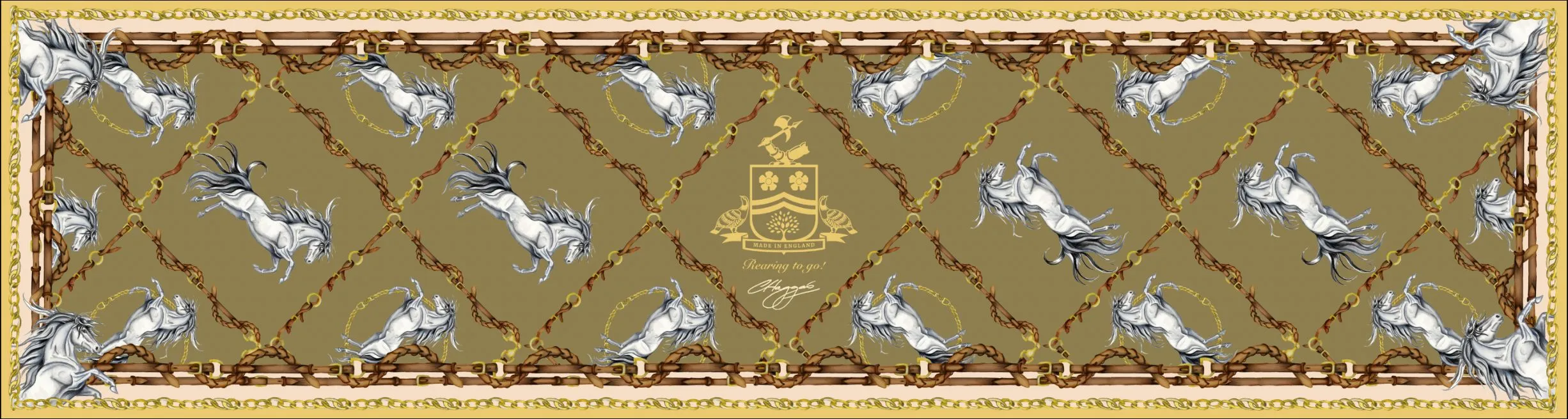 Rearing To Go Olive and Cream Classic Silk Scarf