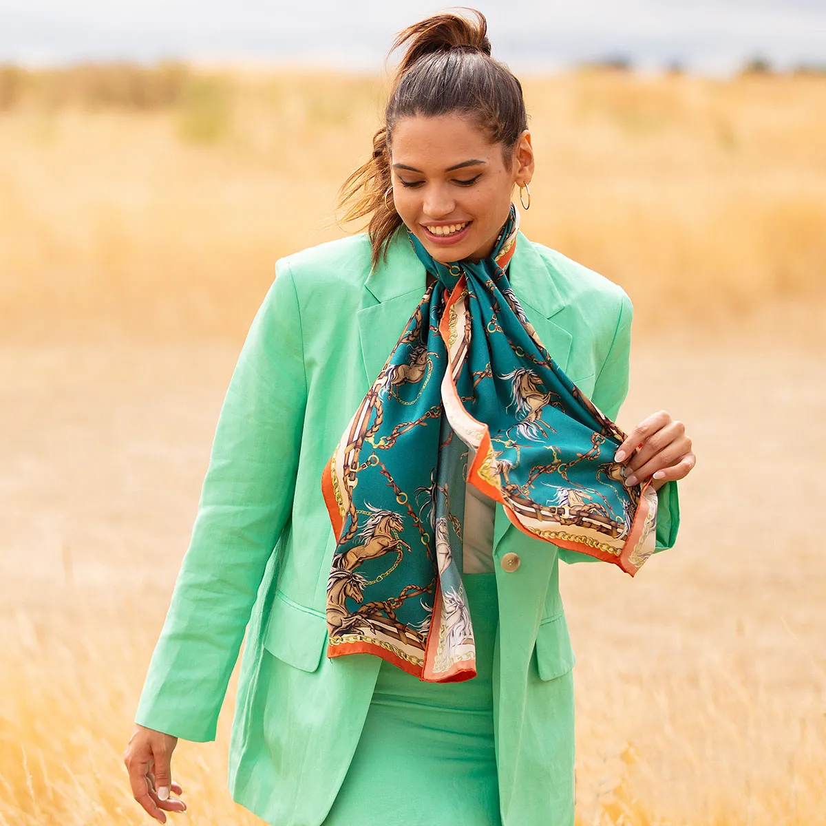 Rearing To Go Teal & Rust Classic Silk Scarf