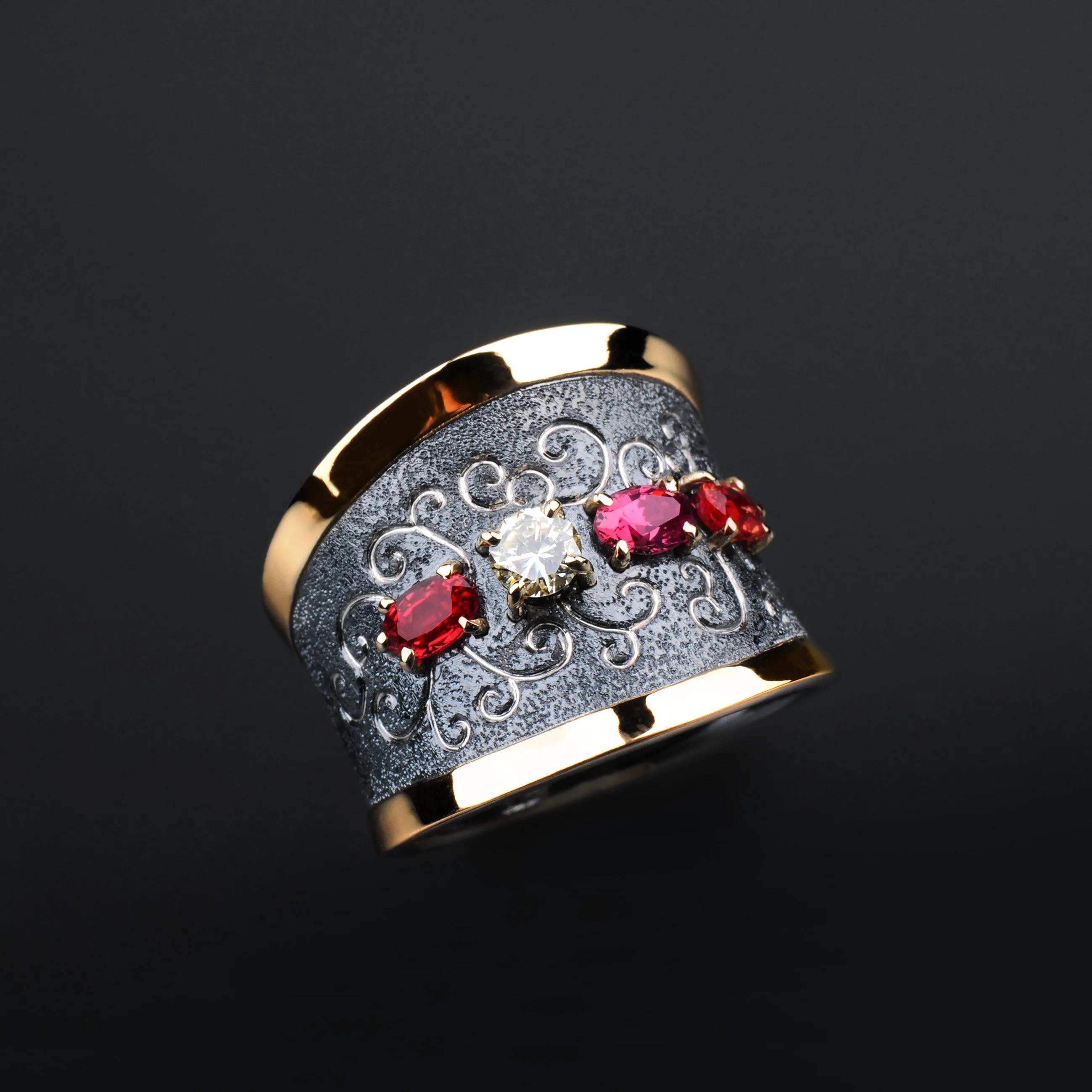 Rhapsody Sapphire, Tourmaline and Diamond Ring by Margisa
