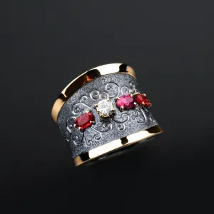 Rhapsody Sapphire, Tourmaline and Diamond Ring by Margisa