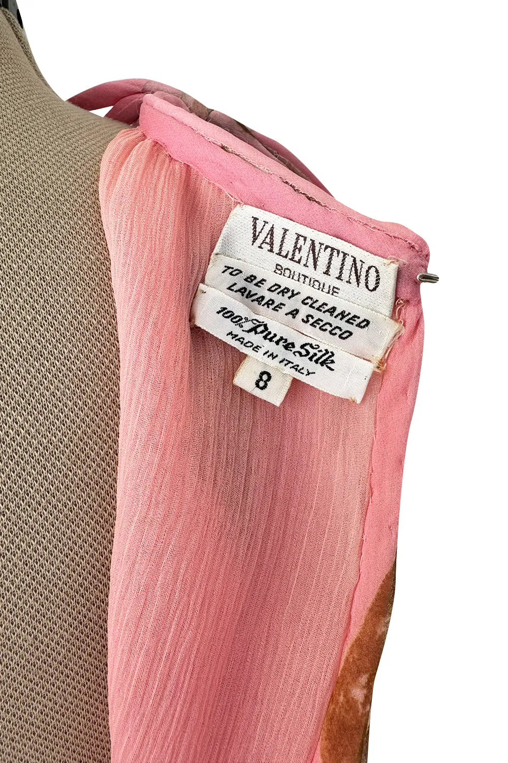 Romantic Spring 1974 Valentino Documented Pink Silk Chiffon Dress w the Iconic Shell Print