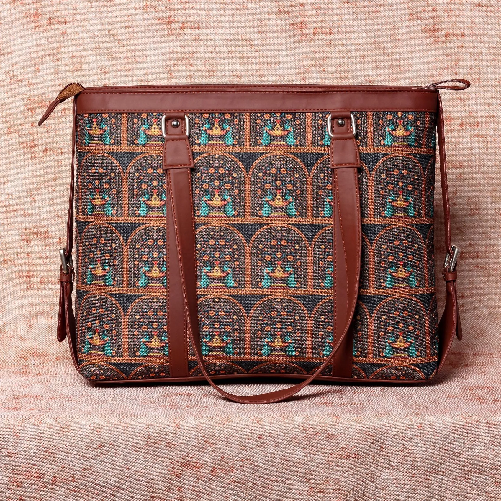 Royal Indian Peacock Motif- Office Bag & Chain Wallet Combo