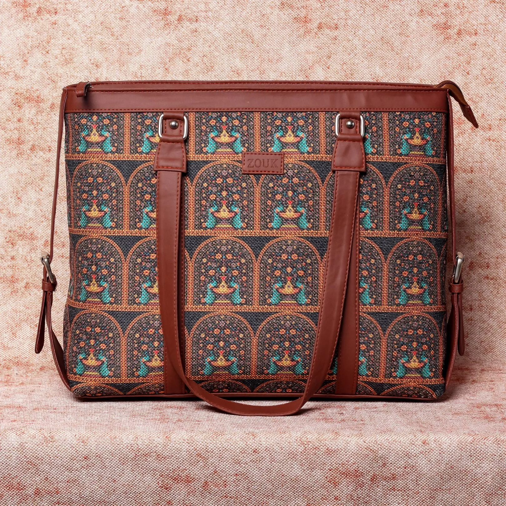 Royal Indian Peacock Motif- Office Bag & Chain Wallet Combo