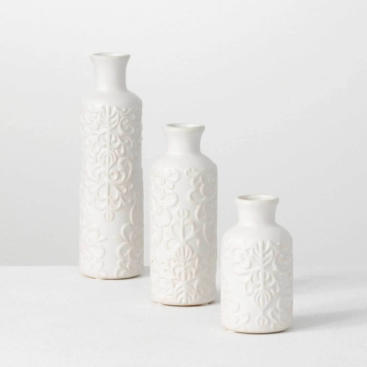 Scroll Pattern Bottle Vases - Set of 3