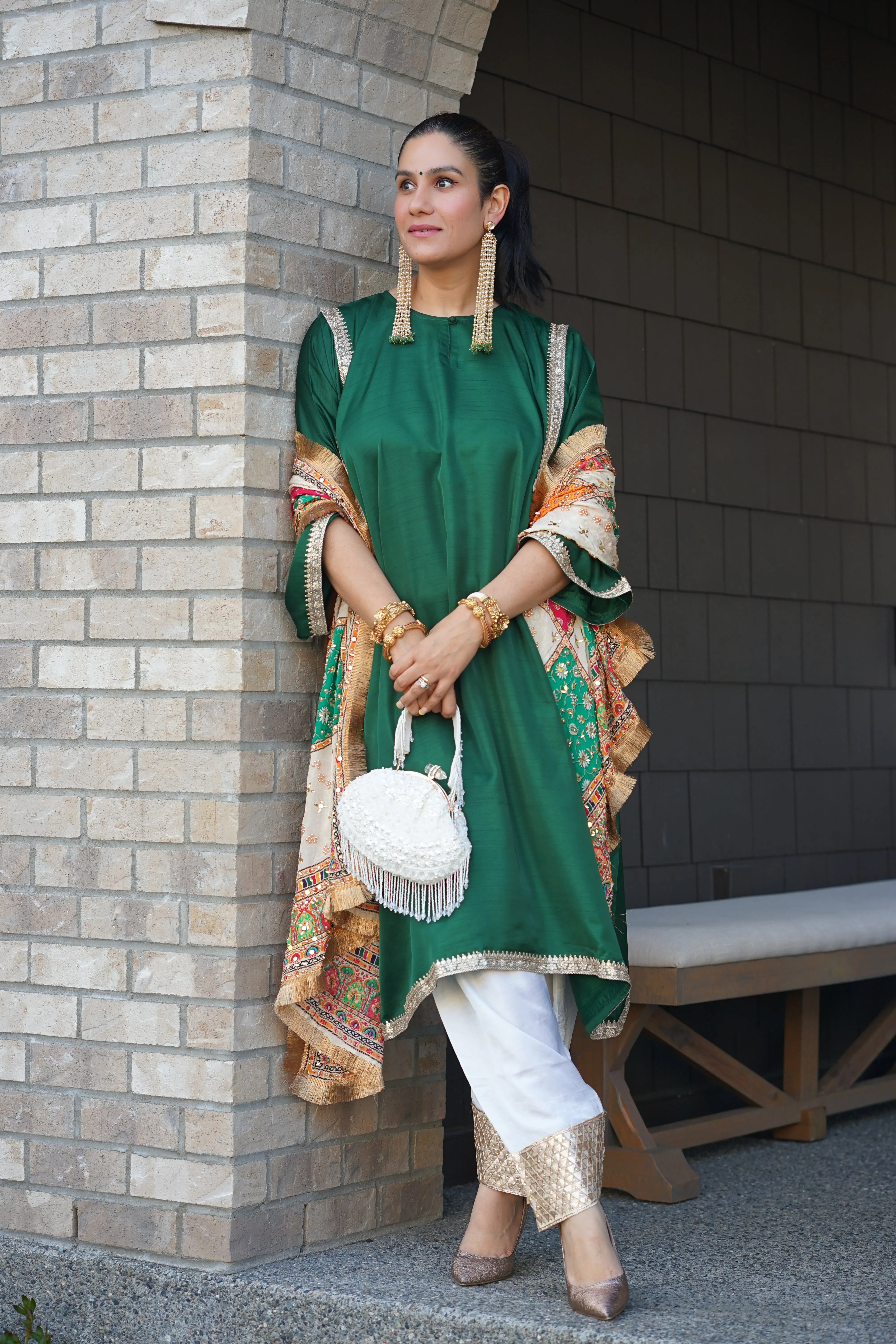 Sequin Stone Top Tasseled Bag