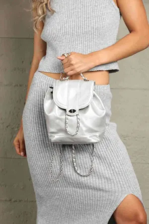 Sleek Vegan Leather Backpack with Chain Straps