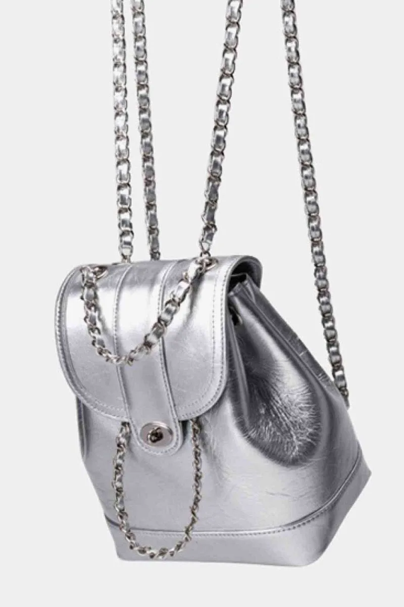 Sleek Vegan Leather Backpack with Chain Straps