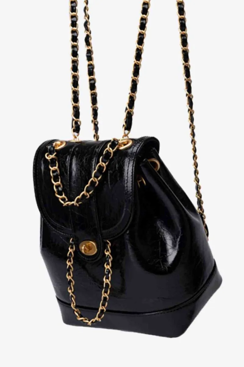 Sleek Vegan Leather Backpack with Chain Straps