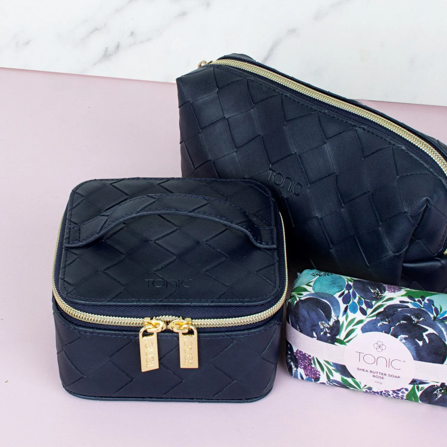 Small Beauty Bag - Woven Navy