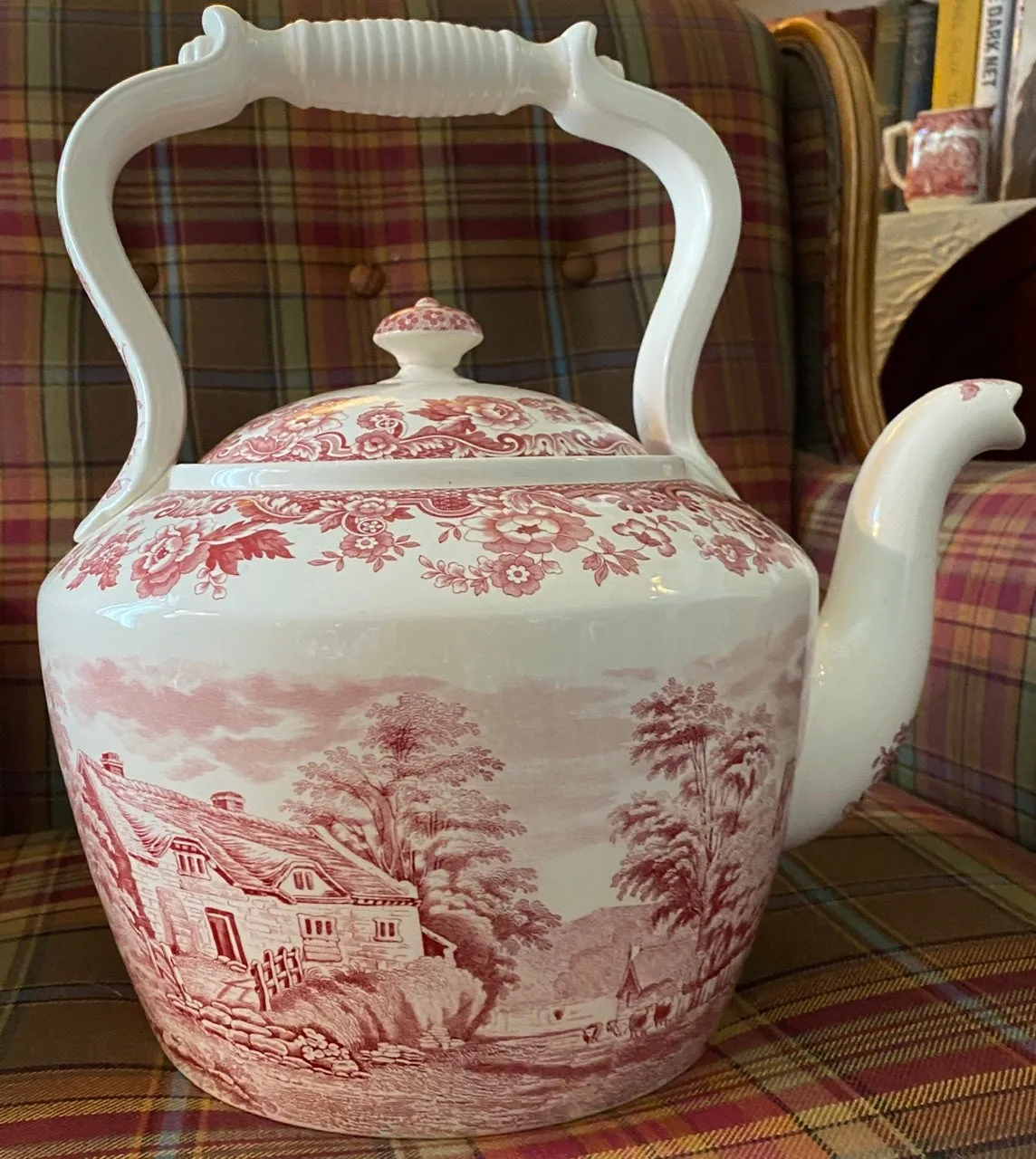 Spode Ltd Edition #77 of 300 Giant Tea Kettle Red Transferware Cows Cattle Farm Farmstead Duncan Rural Scenes