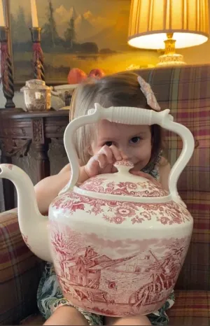 Spode Ltd Edition #77 of 300 Giant Tea Kettle Red Transferware Cows Cattle Farm Farmstead Duncan Rural Scenes