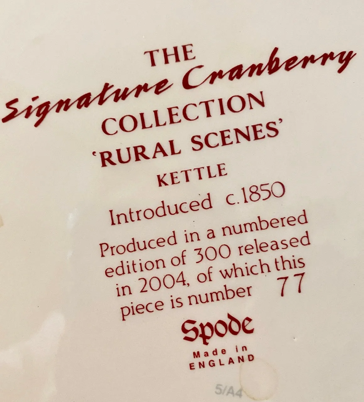 Spode Ltd Edition #77 of 300 Giant Tea Kettle Red Transferware Cows Cattle Farm Farmstead Duncan Rural Scenes