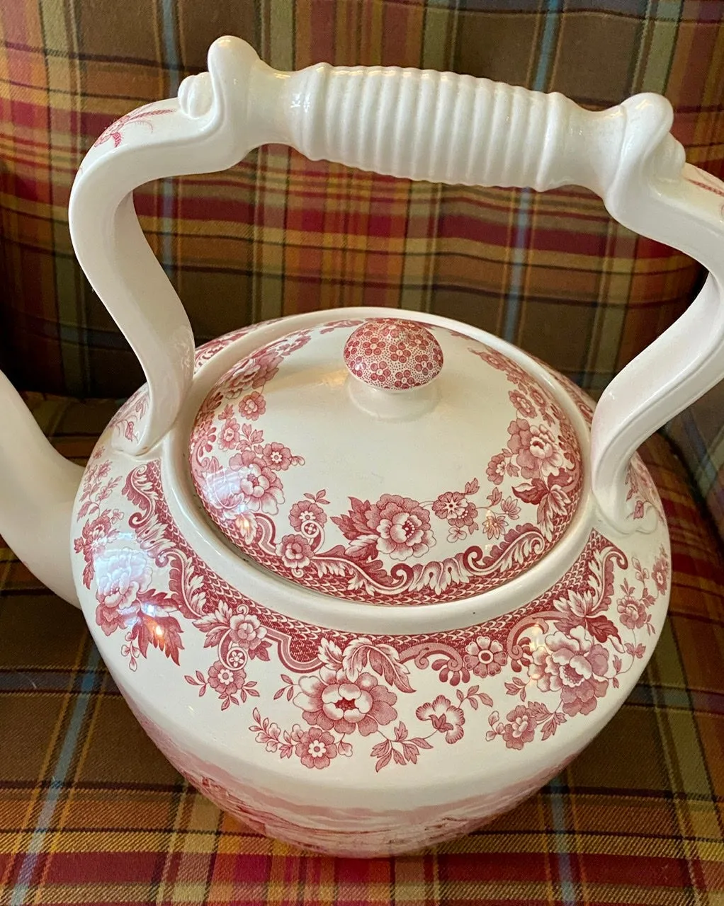 Spode Ltd Edition #77 of 300 Giant Tea Kettle Red Transferware Cows Cattle Farm Farmstead Duncan Rural Scenes