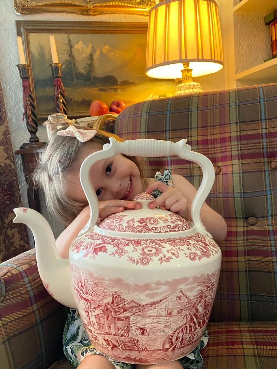 Spode Ltd Edition #77 of 300 Giant Tea Kettle Red Transferware Cows Cattle Farm Farmstead Duncan Rural Scenes