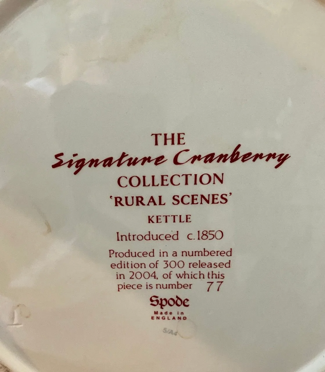 Spode Ltd Edition #77 of 300 Giant Tea Kettle Red Transferware Cows Cattle Farm Farmstead Duncan Rural Scenes